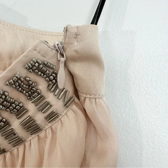 BEDO Femme blush satin beaded neckline one shoulder top S - Picture 5 of 10